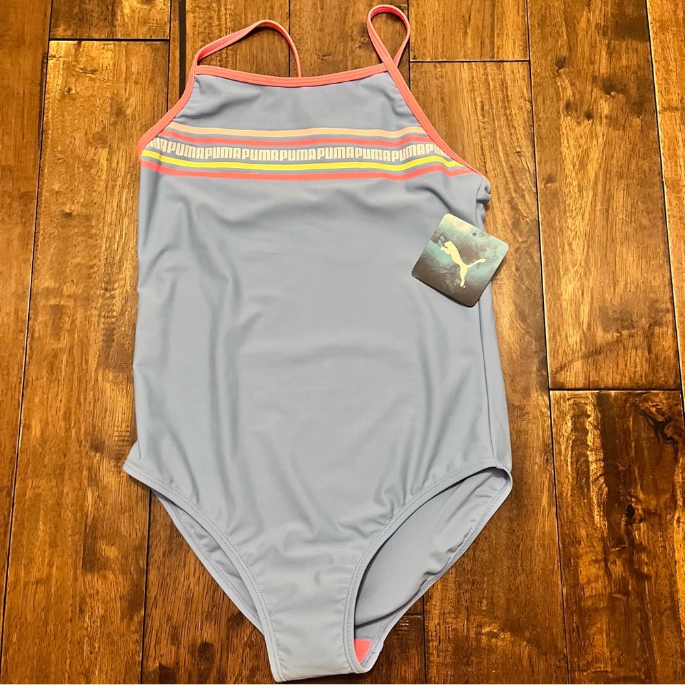 Puma Girls One Piece Spaghetti Strap Solid Swimsuit NWT